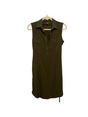 Eddie Bauer Sleeveless Olive Green Shirt Dress With Button Front & Pockets S